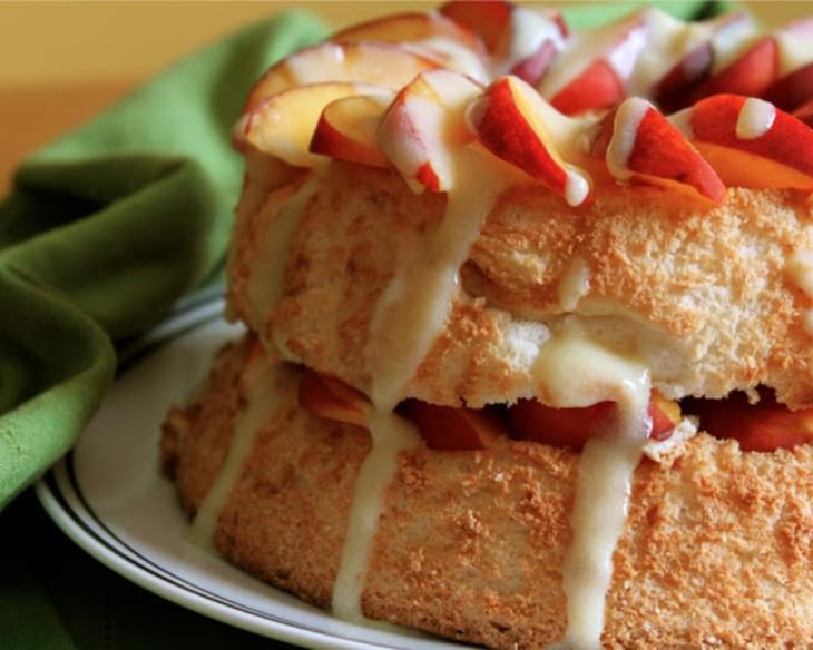 Angel Cake with Fresh Peaches and Vanilla Custard