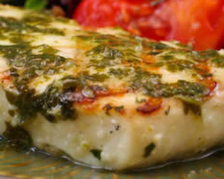 Grilled Halibut with Garlic-Cilantro Sauce