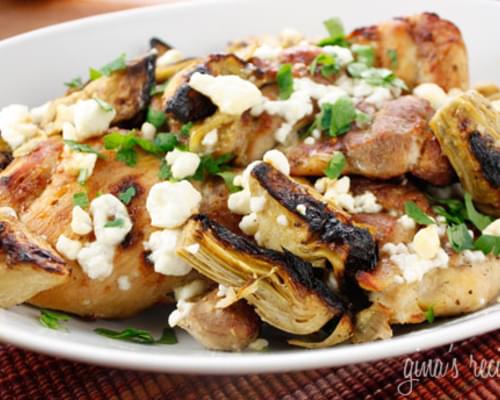 Chicken Thighs with Artichoke Hearts and Feta Cheese