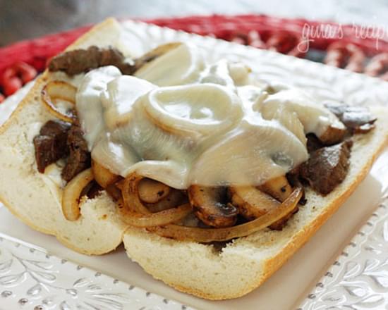 Steak and Cheese Sandwiches with Onions and Mushrooms