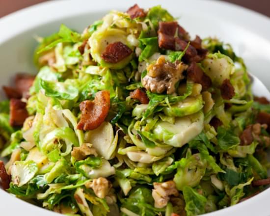Shredded Brussels Sprouts with Bacon and Walnuts