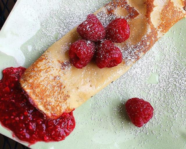 Vanilla Crepes with Warm Raspberry Compote