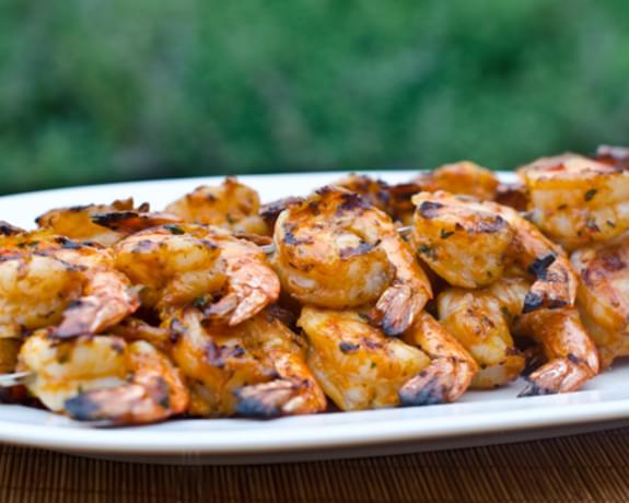 Grilled Shrimp Skewers with Tomato, Garlic & Herbs