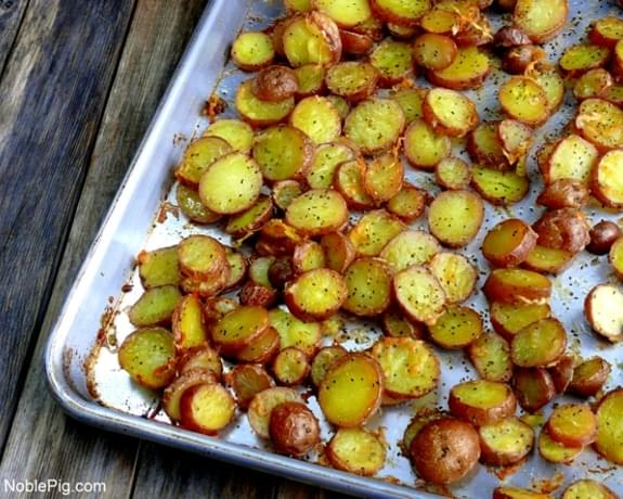 Cheesy-Crushed Rosemary Roasted Red Potato Coins