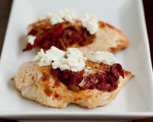 Chicken Stuffed with Sundried Tomatoes, Olives, and Goat Cheese