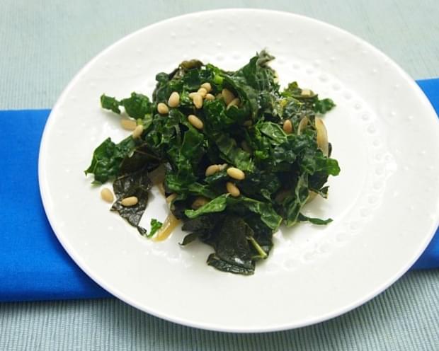 Braised and Raw Kale with Pine Nuts