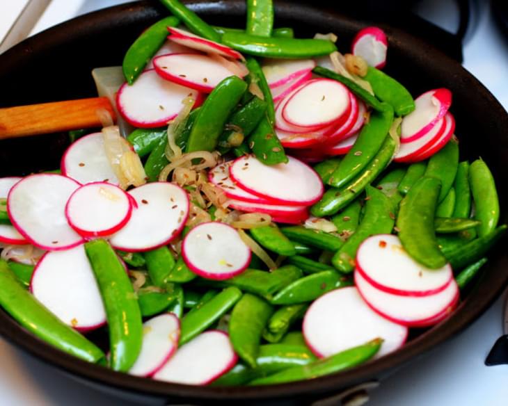 Sauteed Radishes and Sugar Snaps with Dill