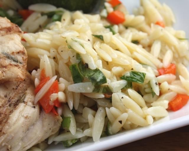Lemon Butter Orzo with Red Peppers