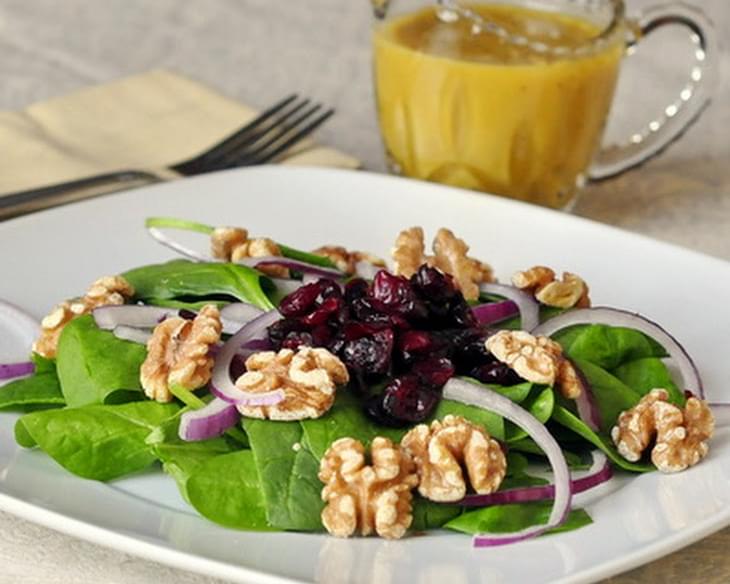 Cranberry Walnut Spinach Salad with Maple Dijon Dressing