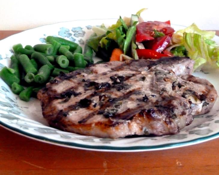 Grilled Porks Chops with a Simple Basil, Lime and Garlic Marinade or Rub