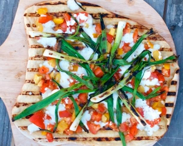 Grilled Pizza with Heirloom Tomato Checca & Scallions