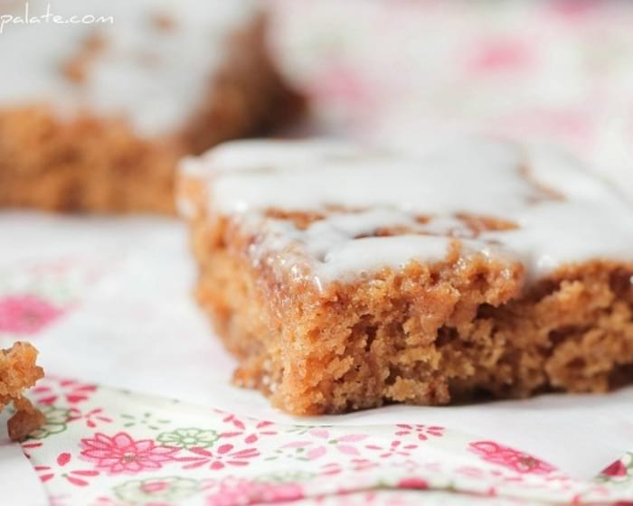 Cinnamon Roll Swirled Gingerbread Bars with Toffee Chips