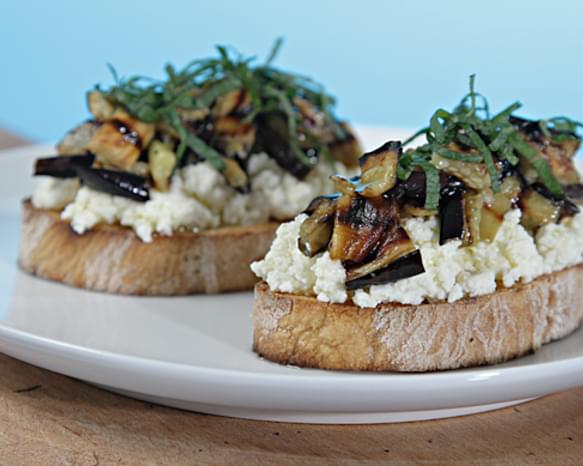 Bruschetta with Ricotta, Grilled Eggplant and Fresh Mint