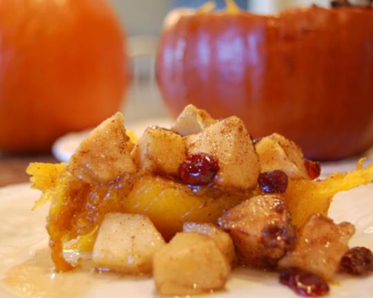 Apples and Cranberries Baked in a Pumpkin