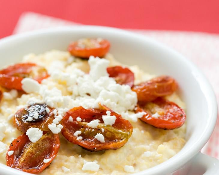 Roasted Tomato Grits with Corn and Goat Cheese