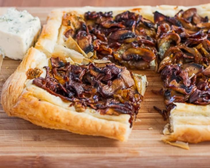 Caramelized Onions and Mushrooms Tart with Blue Cheese