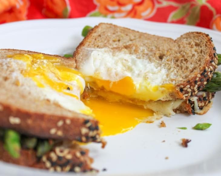 Egg in a Basket Grilled Cheese with Asparagus
