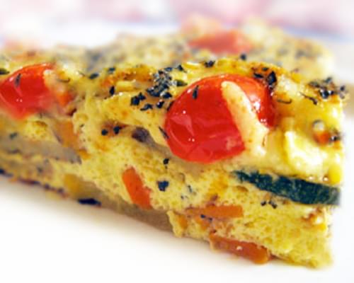 Karina's Roasted Vegetable Cheddar Quiche