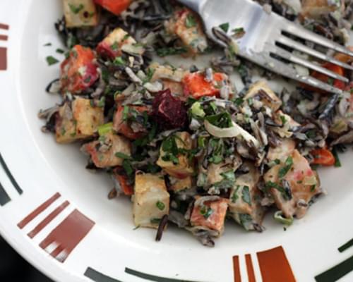 Wild Rice Salad with Roasted Vegetables and Lemon-Tahini Dressing