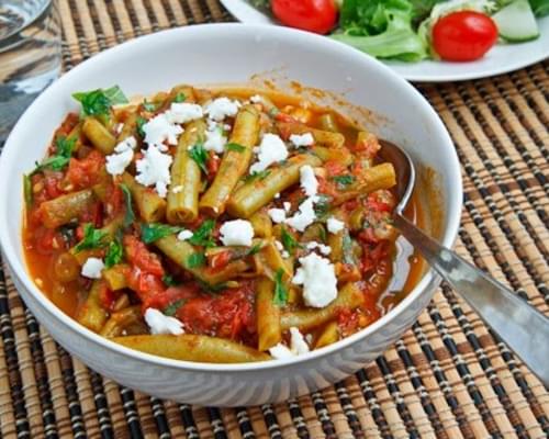 Greek Green Beans in Tomato Sauce with Feta (Fasolakia)