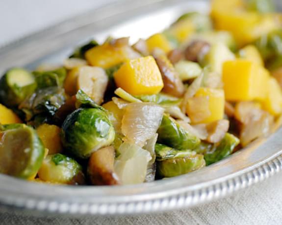 Squash with Brussel Sprouts and Chestnuts
