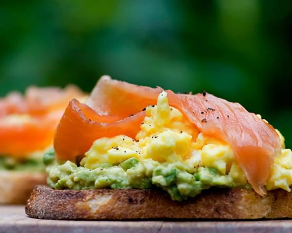 Open Face Sandwiches with Avocado, Egg and Smoked Salmon