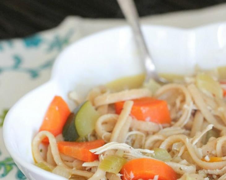 Classic Chicken Noodle Soup with Roasted Vegetables