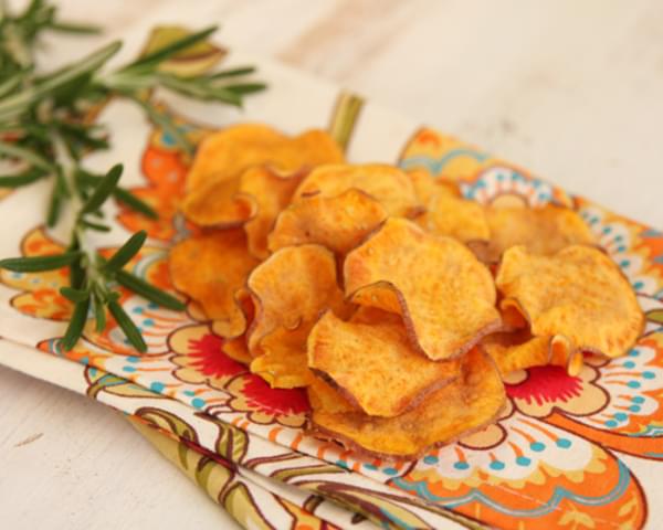 Crispy Baked Sweet Potato Chips with Rosemary Garlic Salt