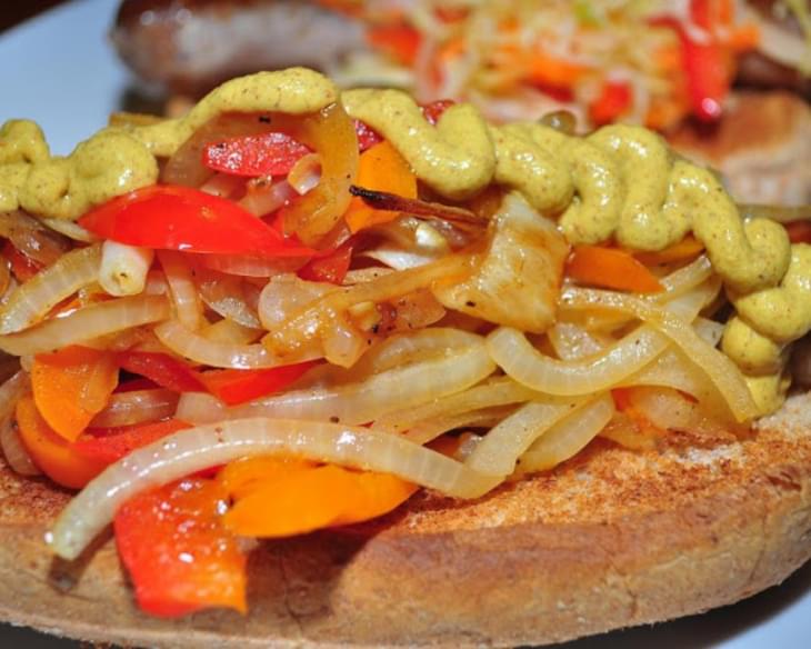 Grilled Veggie "Sausage" With Peppers and Onions