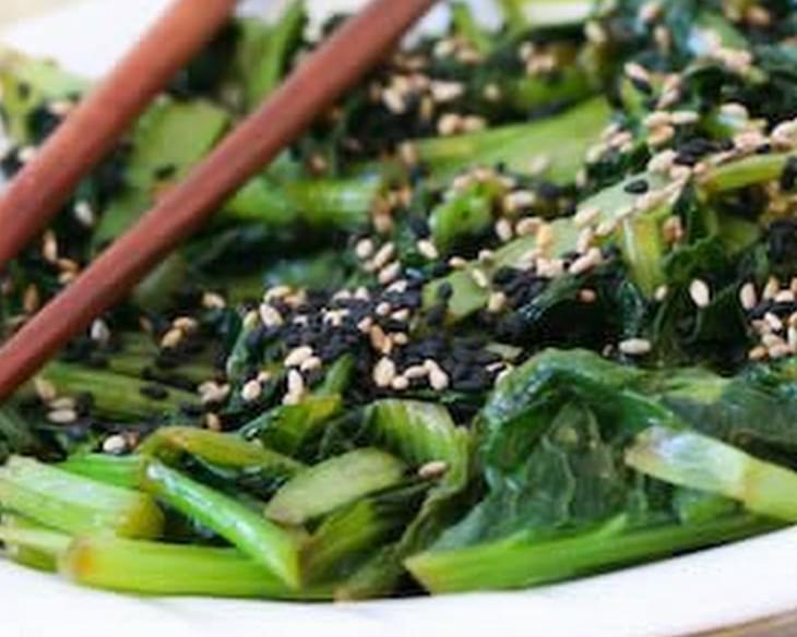Chilled Wilted Tatsoi Salad with Sesame-Ginger Dressing