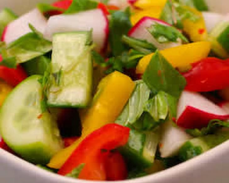 Radish and Cucumber Salad with Peppers and Thai Basil