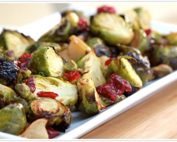 Maple Roasted Brussels Sprouts with Apples and Cranberries