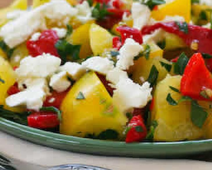 Yellow Tomato Salad with Roasted Red Pepper, Feta, and Mint