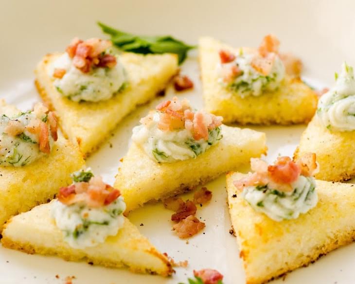 Polenta Toasts with Herbed Ricotta & Bacon