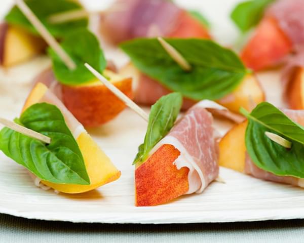 Spiced Peaches with Ham and Basil