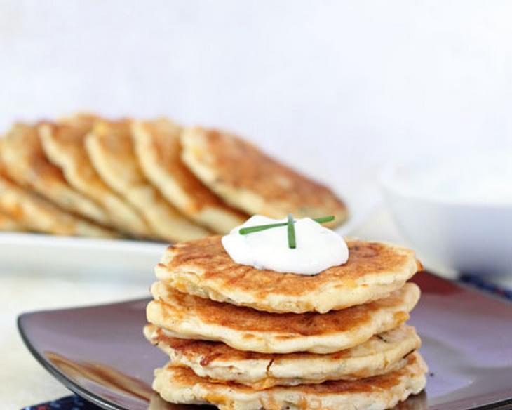 Cheddar Corn Cakes with Green Onion Sour Cream