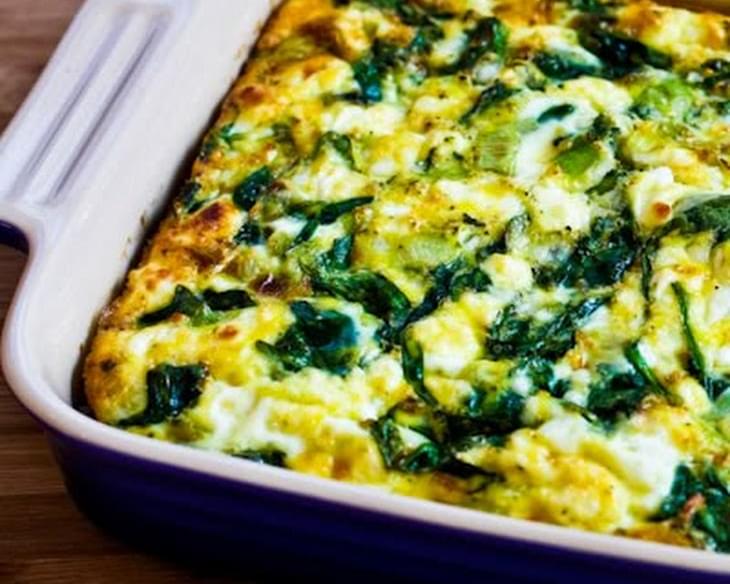 Breakfast Casserole with Spinach, Leeks, Cottage Cheese, and Goat Cheese