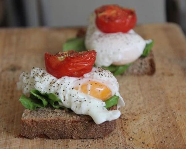 Poached Eggs & Roasted Tomato Open-Face Sandwiches