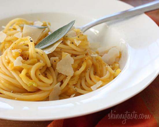Spaghetti with Creamy Butternut Leek Parmesan Sauce