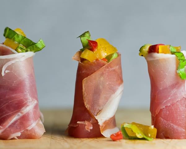 Tuna and Ham Rolls with Tomato Pepper Relish