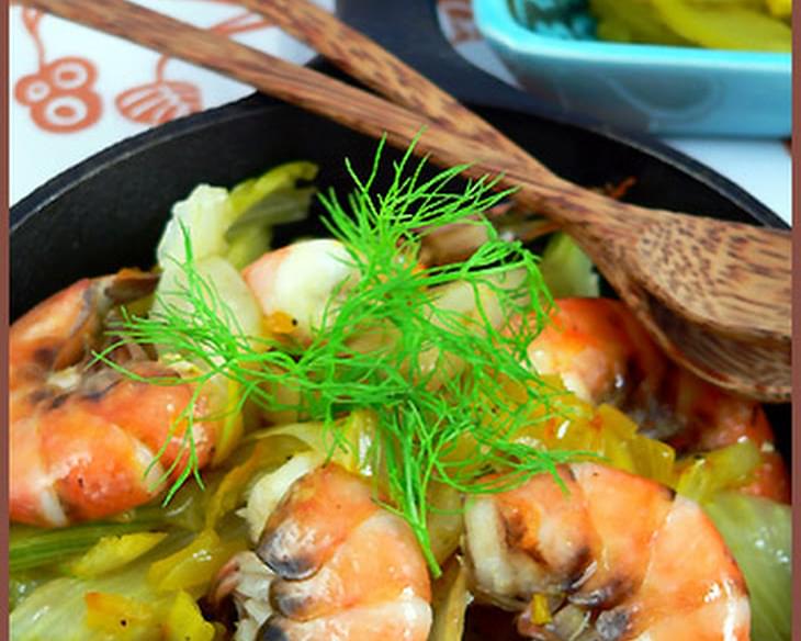 Saffron Shrimps Tajine with Confit Fennel