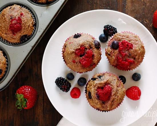 Low Fat Mixed Berry Whole Wheat Muffins