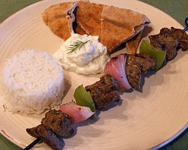 Lamb Souvlaki with Rice
