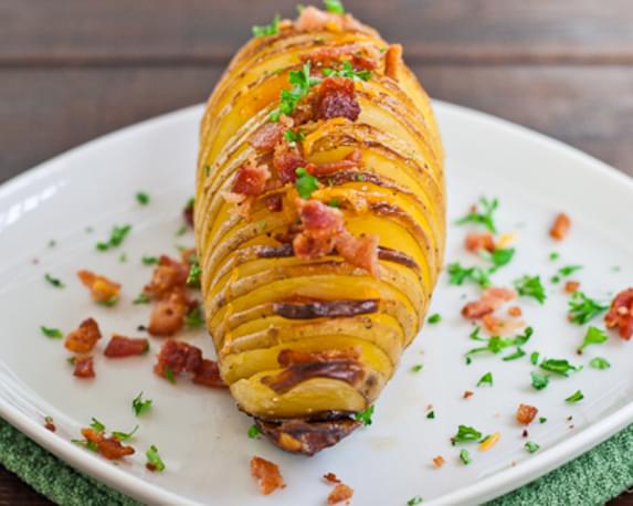 Hasselback Potatoes with Cheese and Bacon