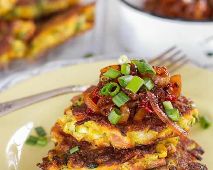 Zucchini & Bacon Fritters with Onion Relish