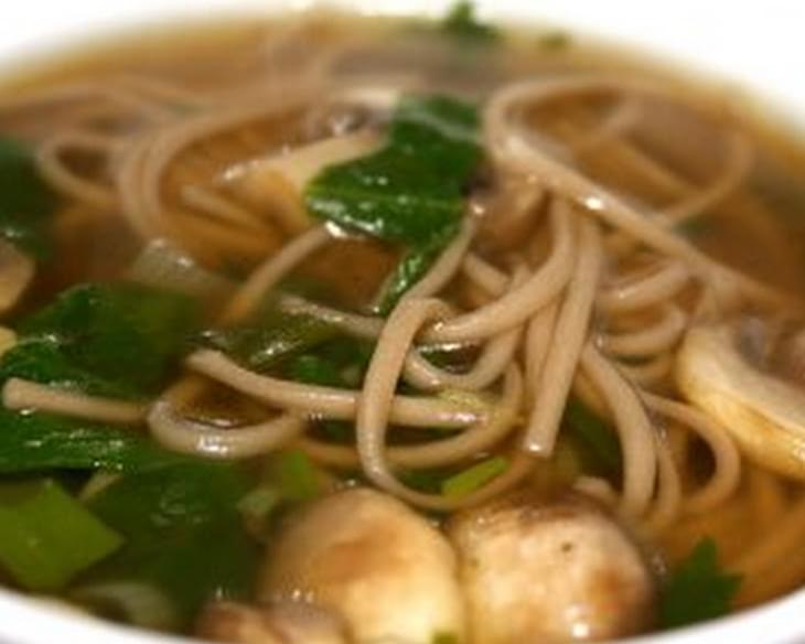Soba Noodle Soup with Spinach and Mushrooms