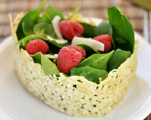 Asiago Crisped Spinach and Raspberry Salad