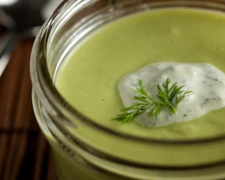 Edamame and Pea Soup with Herbed Lemon Cream