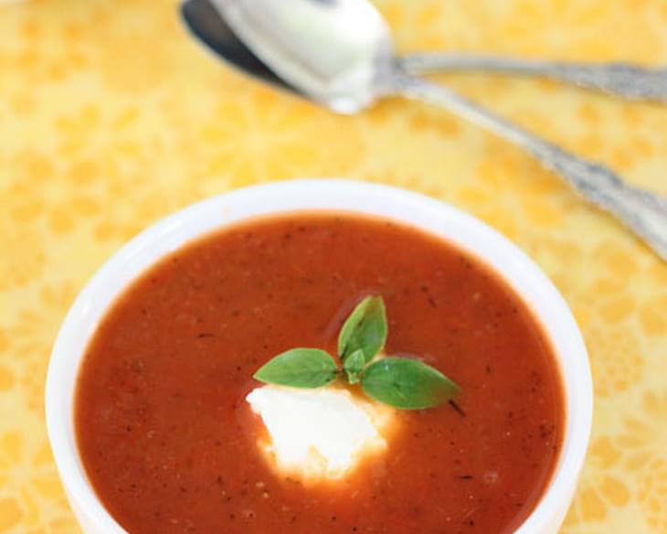 Tomato Soup with Ricotta Cheese and Basil