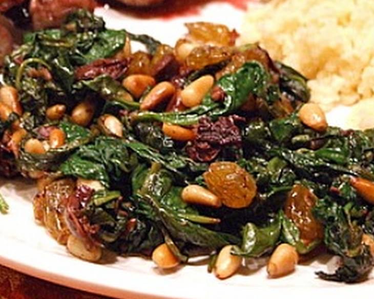 Spinach with Olives, Raisins and Pine Nuts